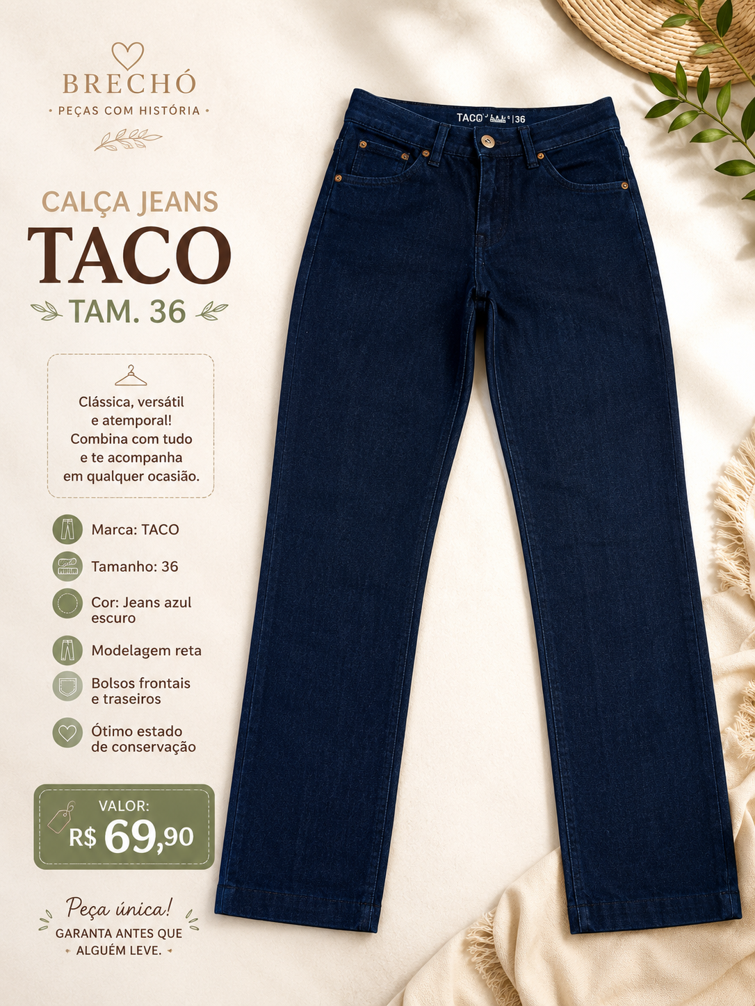 Calça jeans taco