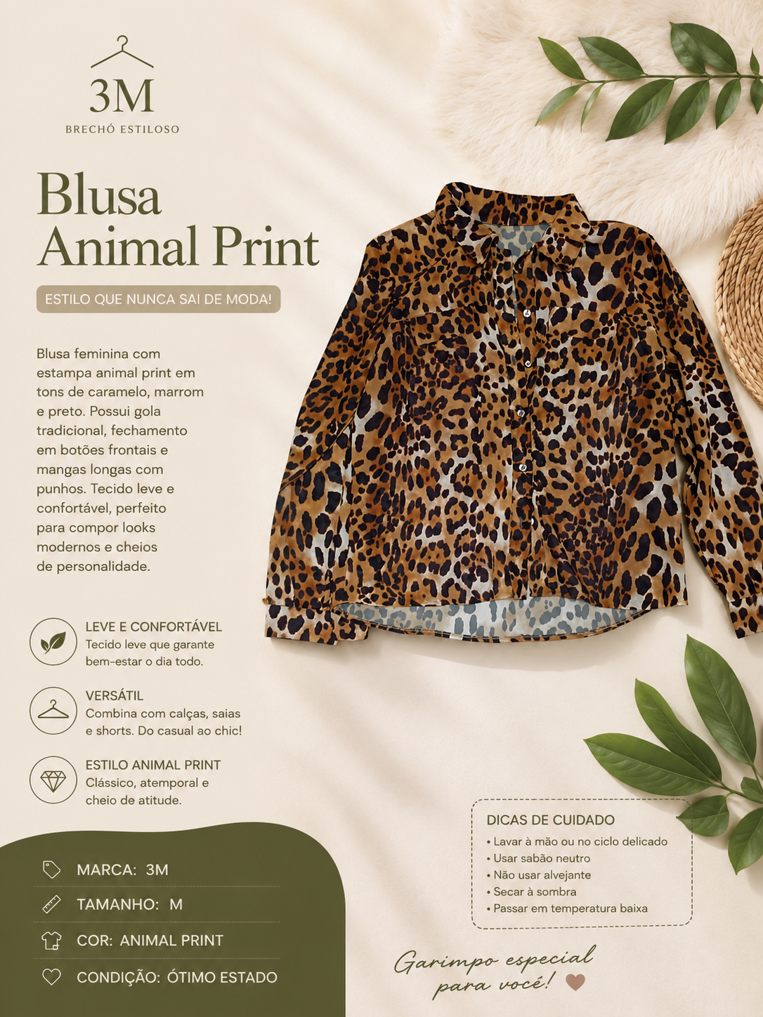 Blusa onça. Tam M